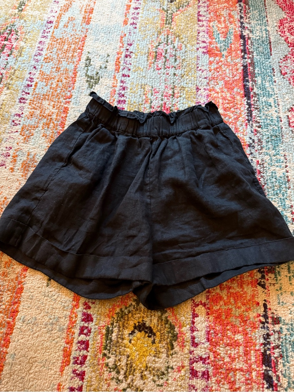 ROVE Black High-Waist Linen-Blend Paperbag Shorts